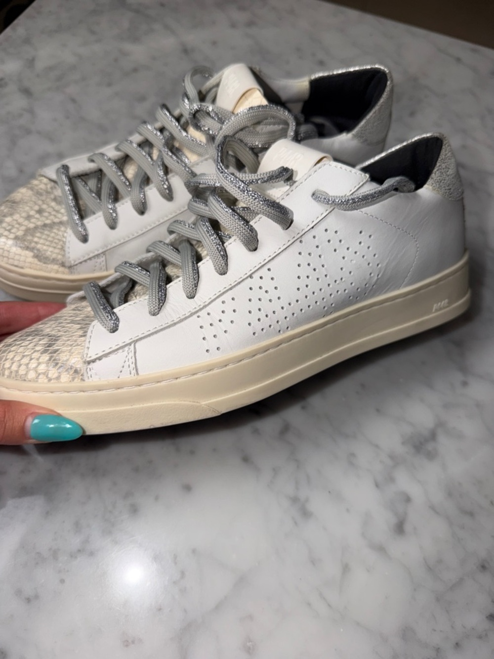 P448 White Sneakers with Silver Accents